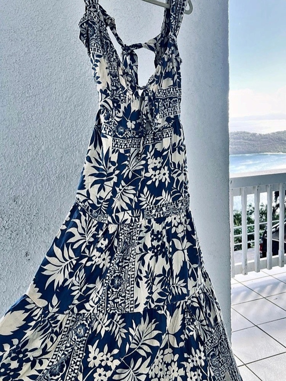 Angie Maxi Dress L in Blue & Cream